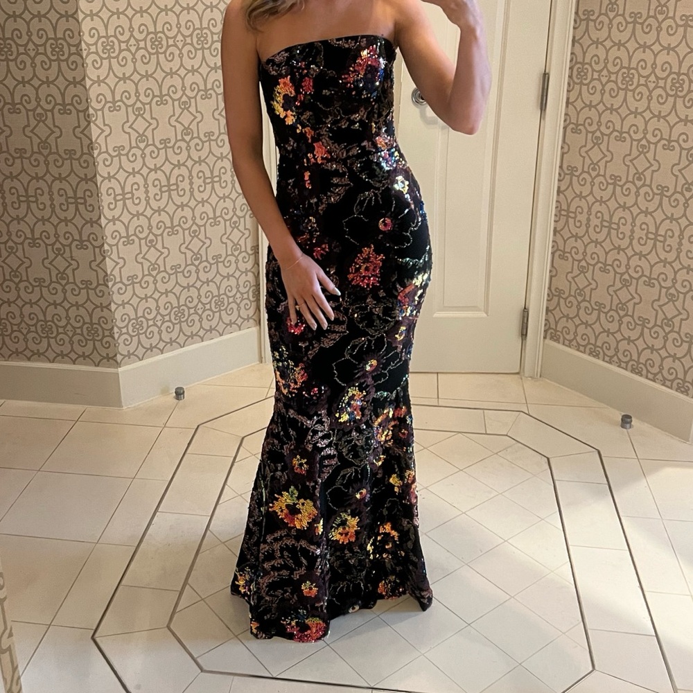 Floral Strapless Evening Gown